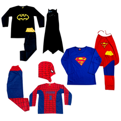 Kids superhero costume set – Spiderman, Superman and Batman pack of 3