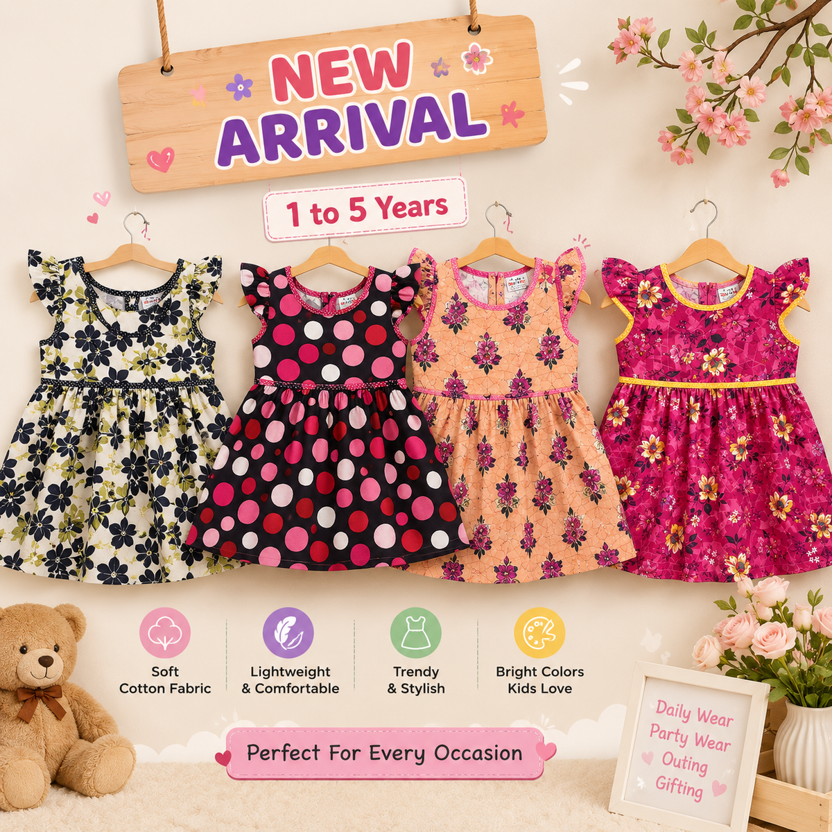 GIRLS FROCK PACK OF 4
