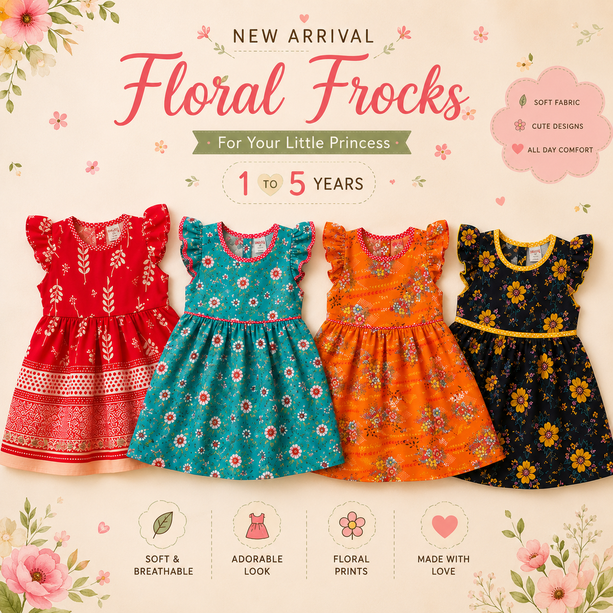 GIRLS FROCK PACK OF 4